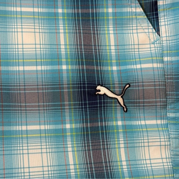 NWOT Puma Men's Plaid Tech Lightweight Stretch Shorts w 28 blue white pockets - Picture 3 of 9